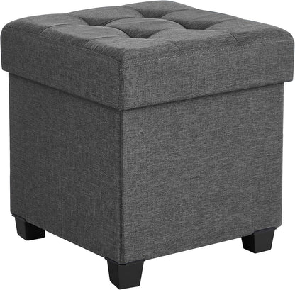 SONGMICS Storage Ottoman, Small Ottoman Foot Rest with Legs, 15 X 15 X 15.7 Inches Foot Stool, Load up to 660 Lb, for Living Room, Bedroom, Dorm, Dark Gray ULSF14GYZ1