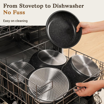 15Pcs Pots and Pans Set Non Stick, Detachable Handle, Induction | Nonstick,Black, Aluminum, Granite Coating,Induction Ready, RV Kitchen, Stackable Design, Space-Saving for Small Kitchens6