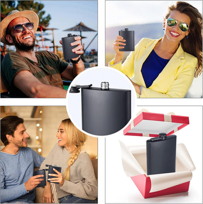 ROMORC 2 Pack Hip Flasks for Liquor Matte Black 8 Oz Stainless Steel Leak-Proof Thin Flasks with 2Pcs Funnels and Cups for Wedding Party, Groomsman, Bridesmaid, Gift (Black)8