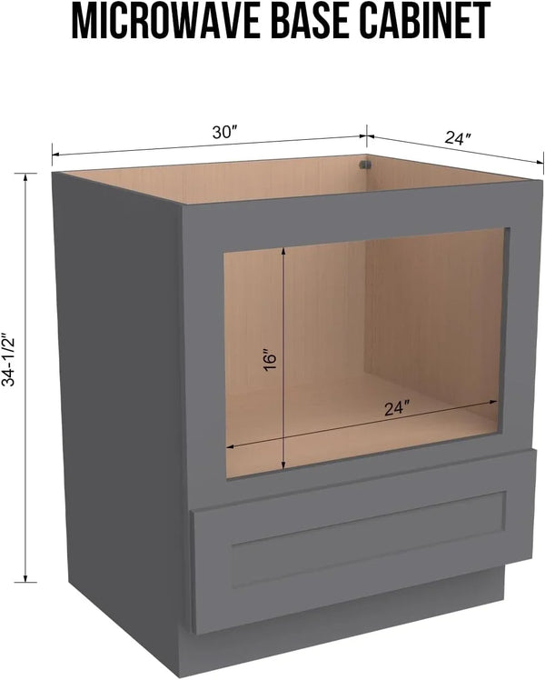 Microwave Base Cabinet – Solid Wood Shaker Style Kitchen Storage Base Unit with Drawer & Soft-Close Doors, RTA Pantry Cupboard for Dining Room, Coffee Bar 30" W X 24" D X 34 1/2" H (Pebble Gray)3