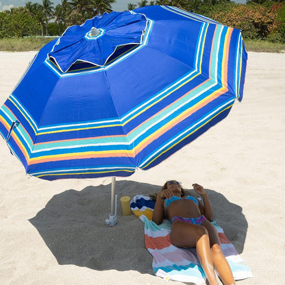 7Ft Heavy Duty High Wind Beach Umbrella Parasols with Sand Anchor Vent Tilt UPF 50+ Sun Protection Portable Outdoor Sunshade Umbrellas Carry Bag for Patio Garden Pool Backyard Blue7