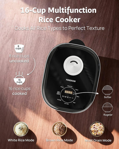 Low Carb Low Sugar Rice Cooker Stainless Steel Inner Pot,Black | 8 Cup Uncooked,Pfas-Free Dishwasher Safe,8 Cooking Functions,Digital Steamer,24H Timer,Auto Keep Warm2