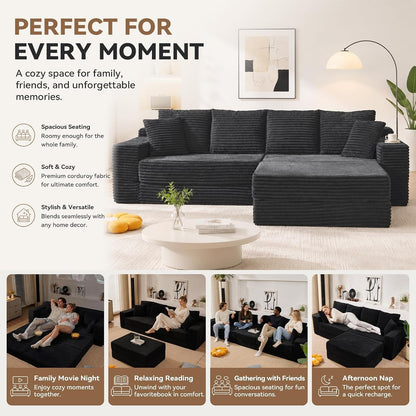 106'' Convertible Futon Sofa Bed, Boneless Couch for Living Room, Black8