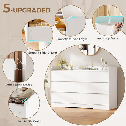 White Dresser for Bedroom, 6 Drawer Dresser Chest of Drawers4