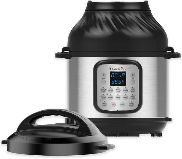Duo Crisp Pressure Cooker 11 in 1, 8 Qt with Air Fryer, Roast, Bake, Dehydrate and More & Genuine  Tempered Glass Lid, Clear 10 Inch (26 Cm) 8 Quart2