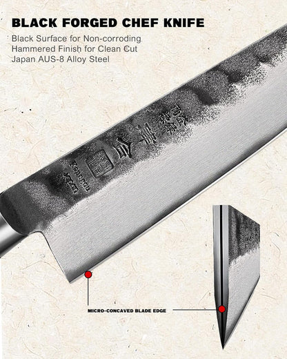 Japanese Chef Knife AUS-8 Alloy Steel 7 Inch Kiritsuke Knife, Razor Sharp Kitchen Cooking Knife with Full-Tang Black Pakkawood Handle and Gift Box2