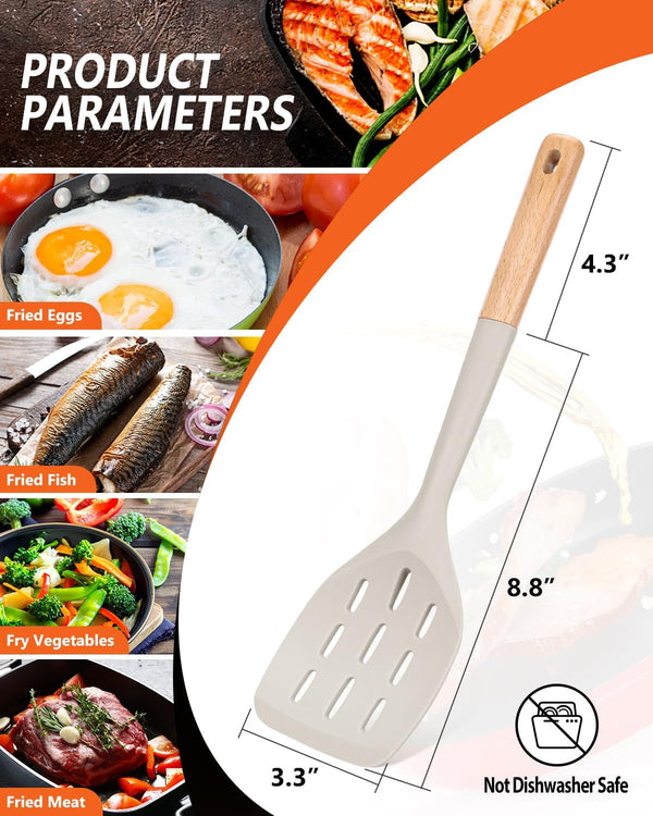 Silicone Spatula, Non Stick Turner for Cooking, Food Grade, Khaki2