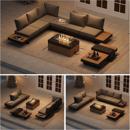 Patio Conversation Sets with Fire Pit, Teak Outdoor Sofa Set5