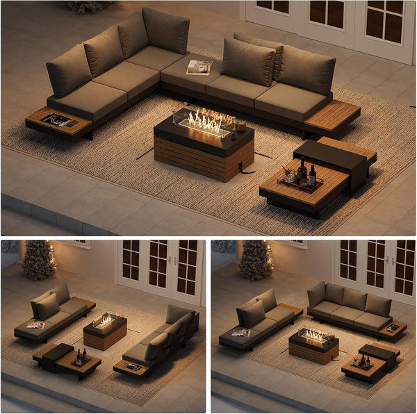 Patio Conversation Sets with Fire Pit, Teak Outdoor Sofa Set5
