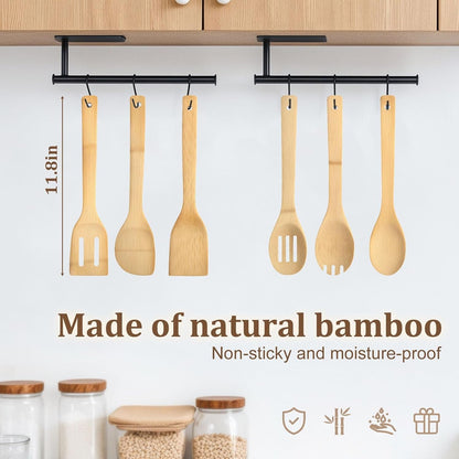 Bamboo Kitchen Utensils Set – 6-Piece Wooden Cooking Set for Nonstick Cookwares and Cast Iron Pans, Durable Wooden Spoons, Perfect Housewarming Gifts, Apartment Essentials6