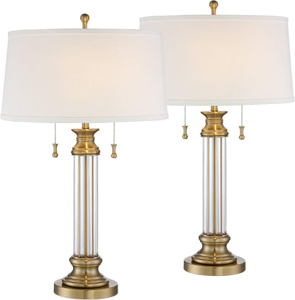 Rolland 30" Large Table Lamps Set of 2 Gold Brass Glass Antique2