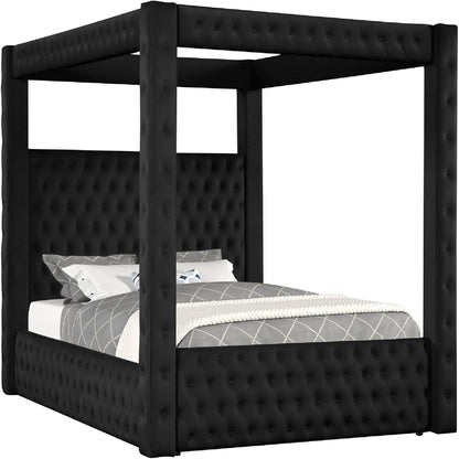Beli King Size Canopy Bed, Tufted Design, Black Velvet Upholstery6