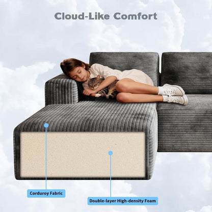 106" L-Shaped Modular Sectional Sofa with Chaise, Boneless Corduroy Cloud Couch with Deep Seat and Oversized Comfort, Flexible Module Combination for Living Room, No Assembly Required5
