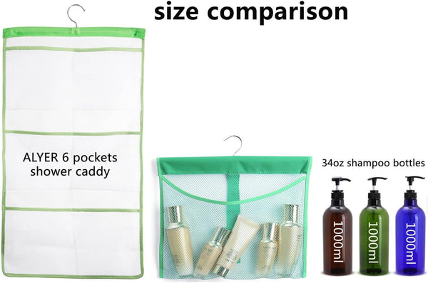 Hanging Mesh Shower Pockets for 34Oz/1000Ml Shampoo and Conditioner,Colorful Bath Toy Organizer,Hanging Tandem Type Closet Accessories Storage Bag,Gray4