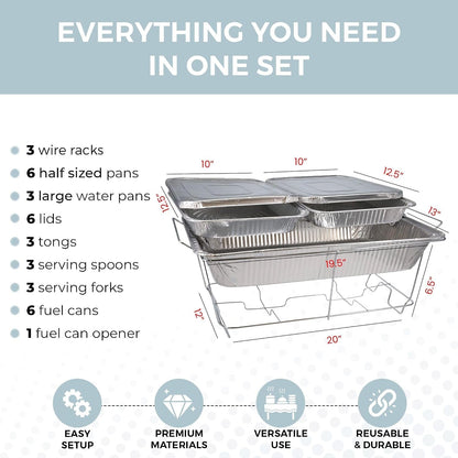 Large Full Size 33-Pcs Disposable Chaffing Buffet With-Covers, Utensils, Fuel Cans – Premium Chafing Dish Set for Events, Parties, Catering3
