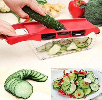 Kitchen Multi-Function Food Slicer, Manual Grater, Vegetable Cutter Chopper, Fruit and Cheese Slicer, 6 Interchangeable Blades with Peeler, Food Storage Container5