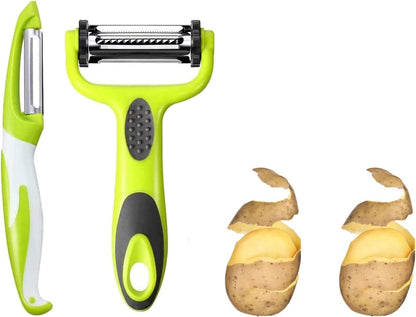 2 Pcs Food Grater for Fruits,With Julienne Slicer and Peeler,Stainless Steel Kitchen Tool,Vegetable Peeler,Handheld Kitchen Grater for Zester,Potato,Carrot,Cucumber1