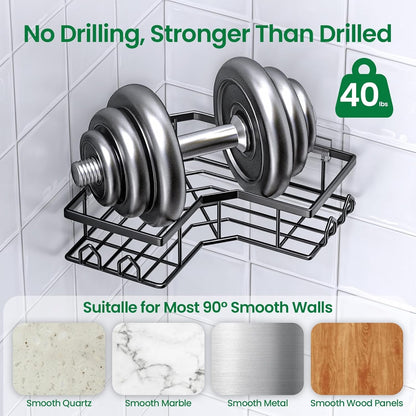 Adhesive Shower Caddy, 2 Pack Corner Bath Organizer, Rustproof Stainless Steel Shower Shelves with Large Capacity, No Drilling Shelves for Bathroom Storage, Home, Kitchen Décor3