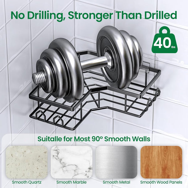 Adhesive Shower Caddy, 2 Pack Corner Bath Organizer, Rustproof Stainless Steel Shower Shelves with Large Capacity, No Drilling Shelves for Bathroom Storage, Home, Kitchen Décor3