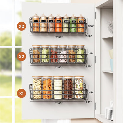 5 Pack Spice Rack Seasoning Organizer Wall Mount, Screw or Adhesive Hanging Shelf Basket Spice Organizer Shelf for Kitchen, Black2