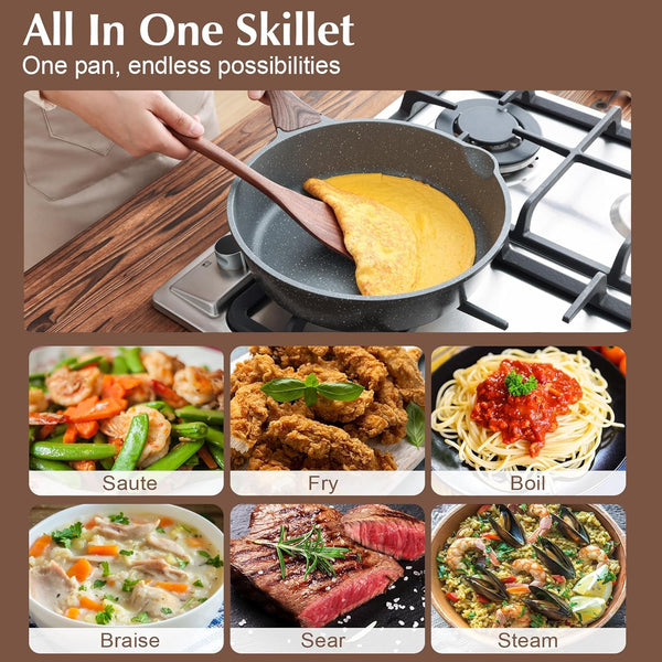 16Pcs Pots and Pans Set Non Stick, Granite Cookware Set PFOA Free | Induction Compatible, Even & Fast Heating, Easy to Clean, Durable, Healthy Kitchen Cooking Set Nonstick, Stay-Cool Handles6