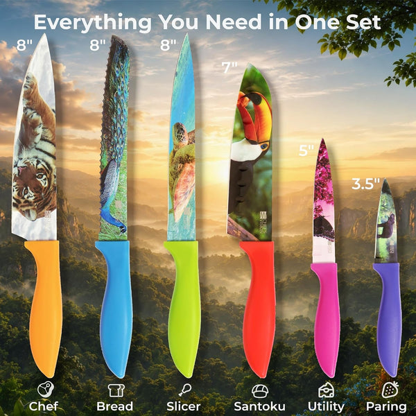Wildlife Knife Set, Six Colorful Animal Design Kitchen Knives2