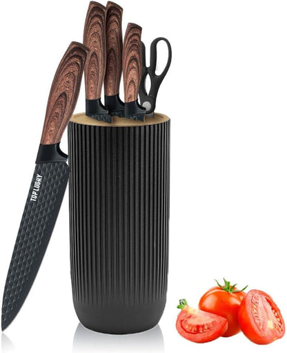 Knife Set,  6-Piece Black Kitchen Knife Set for Home, Anti-Rust Non-Stick Stainless Steel Sharp Chef Knife Set with Universal Knife Block for Kitchen, Ergonomical Design (Black)1