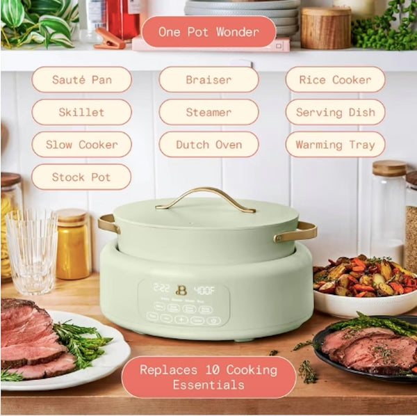 Drew Barrymore 10-In-1 6Qt Electric Multi-Cooker Slow Cooker, Rice Cooker, Steamer & More | Touch Control, Oven-Safe, Dishwasher-Safe | Sage Green9
