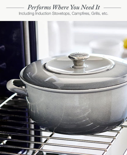 7QT round Dutch Oven Casserole Pot with Lid, European Crafted Enameled Iron Stockpot, Induction & All Cooktops, Braising, Stews, Roasting, Slow Cooking, Sourdough, Cloud Gray3