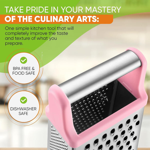 Stainless Steel Swivel Peeler & 4 Sided Handheld Box Grater, XL Size - 2 Product Bundle - Pink Lemonade8