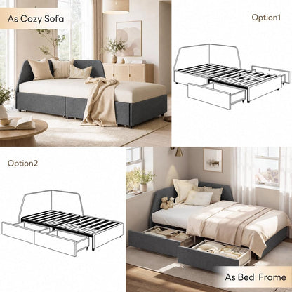 Premium Full Corner Daybed with 2 Drawers and Headboard, Grey3