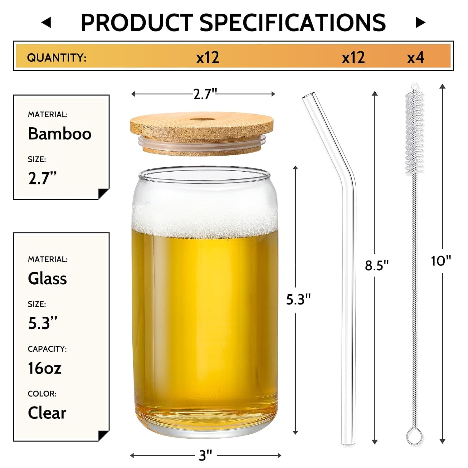 12pcs-set-glass-cups-with-bamboo-lids-and-glass-straw-beer-shaped-drinking-glasses-16-oz-iced-coffee-glasses-cute-tumbler-cup-for-smoothie-boba-tea-whiskey-water-4-cleaning-brushes