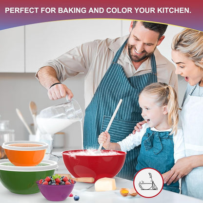 Plastic Mixing Bowls with Lids Set for Kitchen, 6 Set Nesting Bowls for Mixing, Baking, Prepping, Cooking and Serving Food, Mixing Bowls Dishwasher, Microwave Safe9