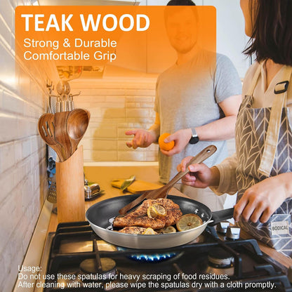Wooden Spoons for Cooking, 4 Piece Teak Cooking Utensils Set6