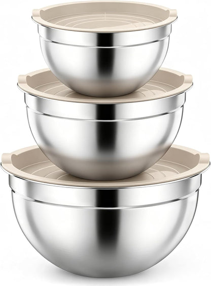Stainless Steel Mixing Bowls with Airtight Lids, Khaki1