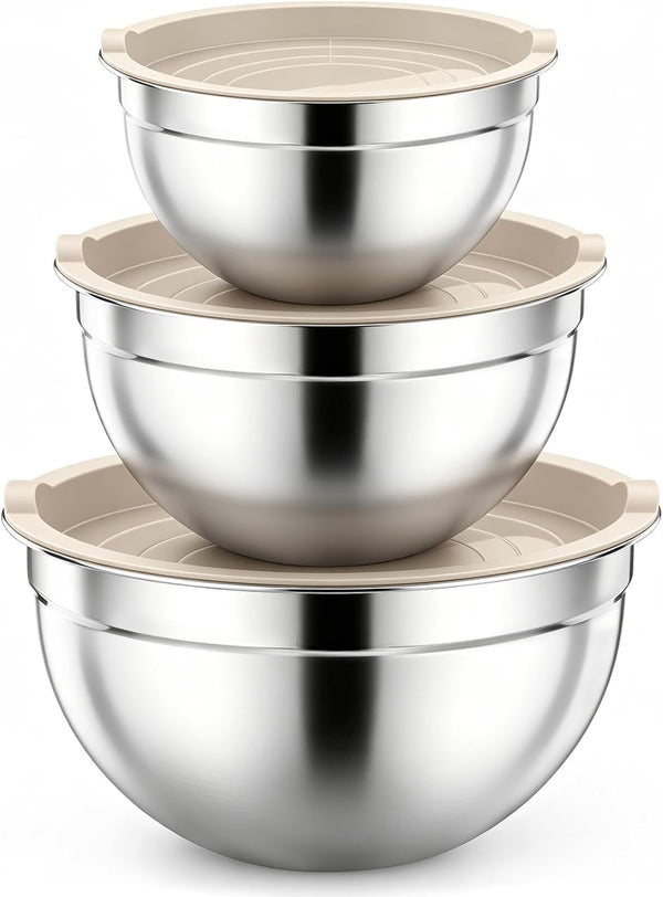Stainless Steel Mixing Bowls with Airtight Lids, Khaki1