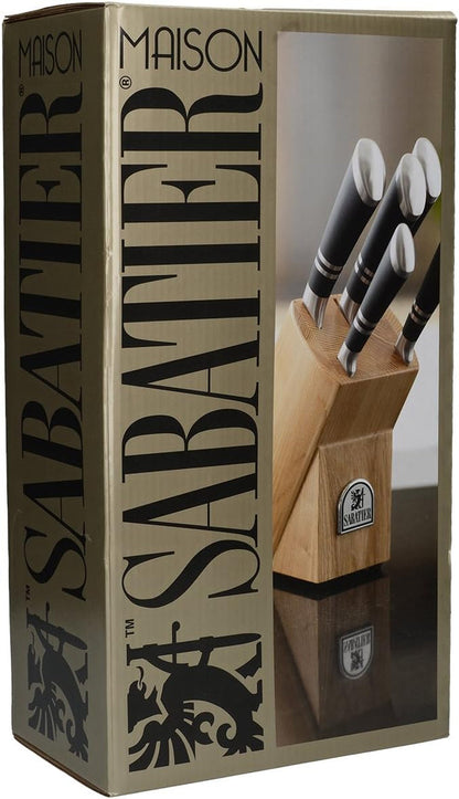 Maison Professional Chef Knife and Block Set, 5X Premium Steel Kitchen Knives and Wooden Block, 5 Piece, Ash4
