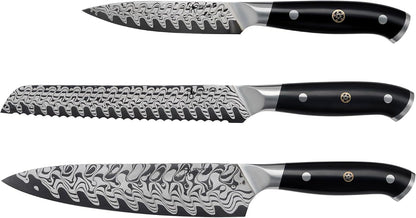 HENCKELS Compass Damascus 3-Pc Starter Damascus Knife Set | Kitchen Knife Set, Chef, Utility & Paring Knife, Informed by 100+ Years of Mastery, Dishwasher Safe, Ergonomic Handles1
