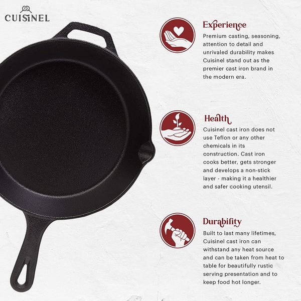 Cast Iron Skillets Set - 3-Piece: 6" + 8" + 10"-Inch Chef Frying Pans - Pre-Seasoned Cookware + 3 Silicone Handle Cover Grips - Use Indoor/Outdoor, Grill, Stove, BBQ, Fire, Oven2