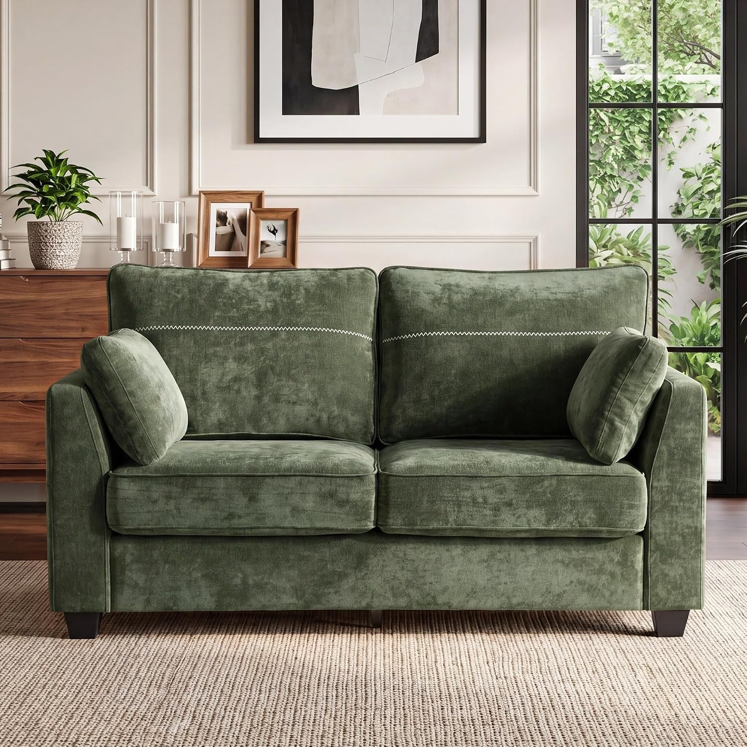 65-4-loveseat-sofa-chenille-love-seat-with-2-pillows-green