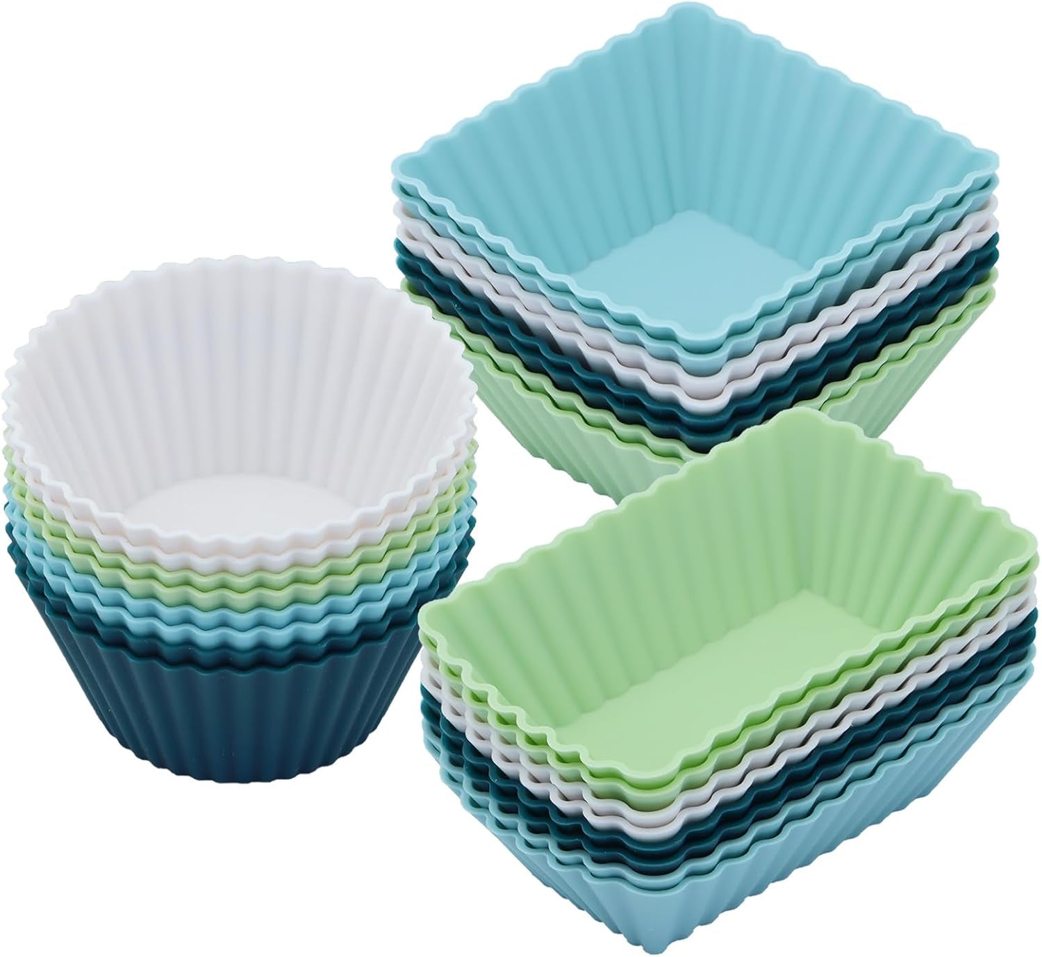 24pack-silicone-muffin-cups-reusable-cupcake-liners-molds-for-baking-3-shapes-lunch-box-bento-dividers-round-square-and-rectangular-neutral-colors-regular-size