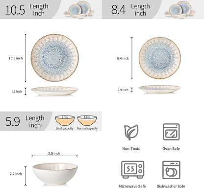 DOMICREVERY Ceramic Dinnerware Sets for 4, 12 Pcs Plates and Bowls Sets3