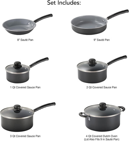 10 Piece Ceramic Nonstick Cookware Set, Patterned Interior with Tempered Glass Lids2