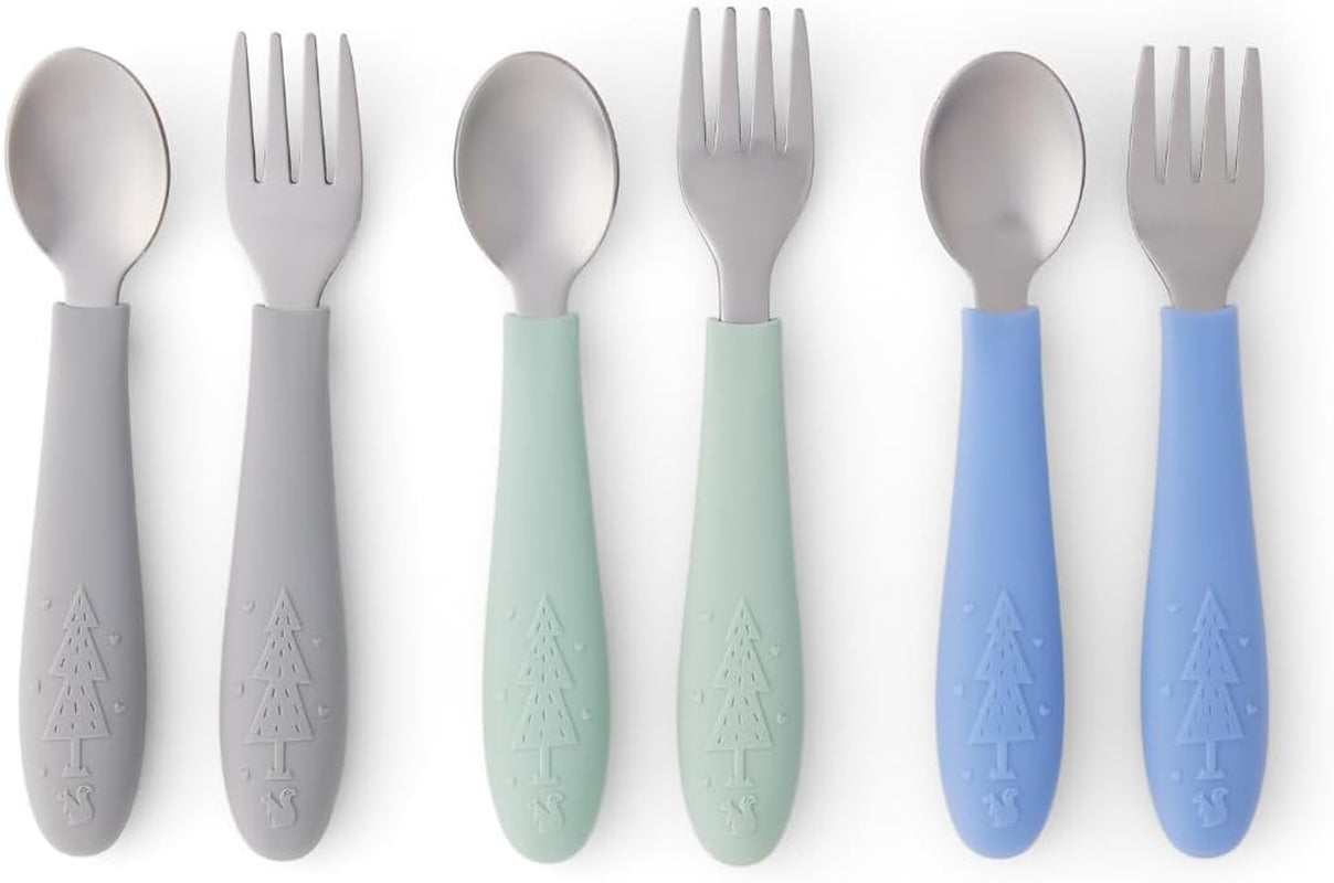 baby-toddler-silverware-with-silicone-handles-6pcs-kids-utensils-stainless-steel-cutlery-spoons-forks-childrens-flatware-dishwasher-safe