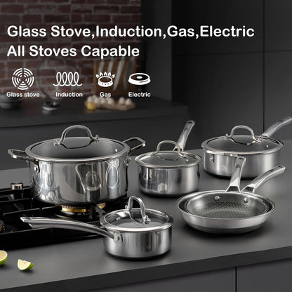 Sauce Pan with Lid,1.5 Quart & 2.5 Quart Hybrid Nonstick Pot Set | Hybrid Stainless Steel Saucier Cookware,Non Stick Pots PFOA Free,Works on Induction,Ceramic and Gas Cooktops5