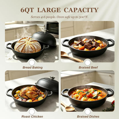 Cast Iron Bread Oven 6QT, Sourdough Bread Baking Pan with Lid | for Crispy Sourdough at Home - Dome Lid Locks Steam for Artisan Crust, 6QT Fits Family-Size Loaves4