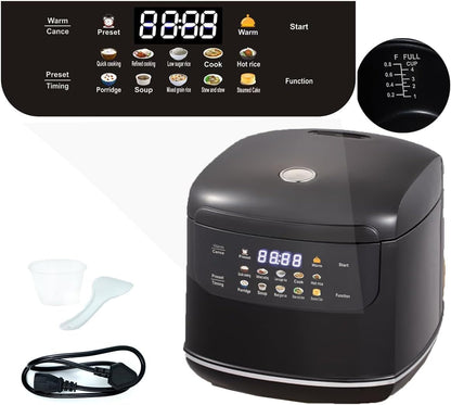 Small Stainless Steel Low Carb Rice Cooker 2L,6 Cups Cooked/3 Cups Uncooked | 400W Non-Stick Ceramic Rice Maker,24 Hours Timer Delay,10 Functions,Fast Cooker,Auto Keep Warm,Black2