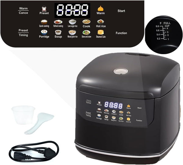 Small Stainless Steel Low Carb Rice Cooker 2L,6 Cups Cooked/3 Cups Uncooked | 400W Non-Stick Ceramic Rice Maker,24 Hours Timer Delay,10 Functions,Fast Cooker,Auto Keep Warm,Black2
