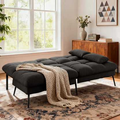 72″ Convertible Futon Sofa Bed, Adjustable Backrest, Black4