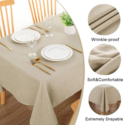 Faux Linen Tablecloth Rectangle - Beige Tablecloths Fabric Waterproof Spill-Proof Wrinkle and Stain Resistant Decorative Farmhouse Table Cover for Kitchen Dining Party, 54 X 108 Inch3